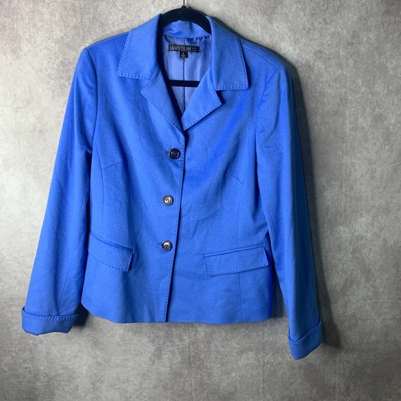 Lafayette 148 Wool Angora Blazer Jacket Womens Size 12 Blue Button Up Collared